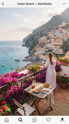 A sun-drenched Amalfi coast balcony, the kind of image people put on a vision board